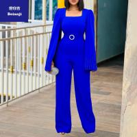 Ladiesjumpsuit2023largesizesolidcolorwidelegnailedbeadedcloakjumpsuitfreeforwaistbelt-6