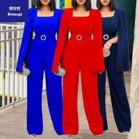Ladiesjumpsuit2023largesizesolidcolorwidelegnailedbeadedcloakjumpsuitfreeforwaistbelt-8