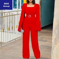 Ladiesjumpsuit2023largesizesolidcolorwidelegnailedbeadedcloakjumpsuitfreeforwaistbelt-16