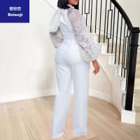 AmazonStand-upcollarLanternSleeveslimlargesizewomen'swidelegpantswomen'sjumpsuitbeltforfree-5