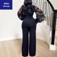 AmazonStand-upcollarLanternSleeveslimlargesizewomen'swidelegpantswomen'sjumpsuitbeltforfree-6