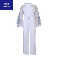 AmazonStand-upcollarLanternSleeveslimlargesizewomen'swidelegpantswomen'sjumpsuitbeltforfree-7