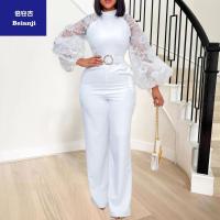 AmazonStand-upcollarLanternSleeveslimlargesizewomen'swidelegpantswomen'sjumpsuitbeltforfree-8