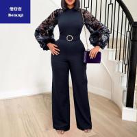 AmazonStand-upcollarLanternSleeveslimlargesizewomen'swidelegpantswomen'sjumpsuitbeltforfree-11