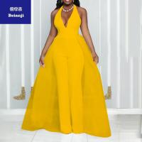 2023newsexyV-neckhangingneckbacklessmeshstitchingfashionjumpsuit-3