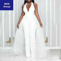 2023newsexyV-neckhangingneckbacklessmeshstitchingfashionjumpsuit-10