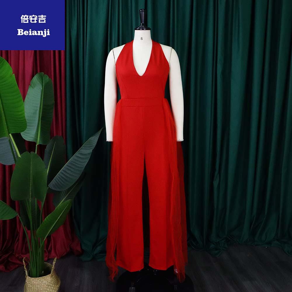 2023newsexyV-neckhangingneckbacklessmeshstitchingfashionjumpsuit-11