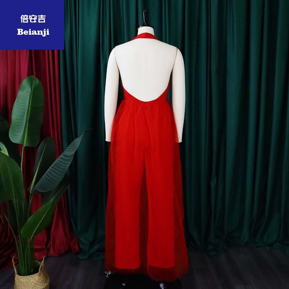 2023newsexyV-neckhangingneckbacklessmeshstitchingfashionjumpsuit-13