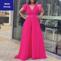 Withbeltplumjumpsuitlargesizewomen'smeshgauzeperspectivesexyfoldwidelegclosedwaistjumpsuit-4