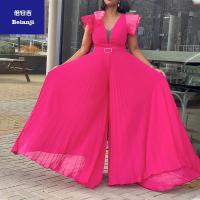 Withbeltplumjumpsuitlargesizewomen'smeshgauzeperspectivesexyfoldwidelegclosedwaistjumpsuit-16