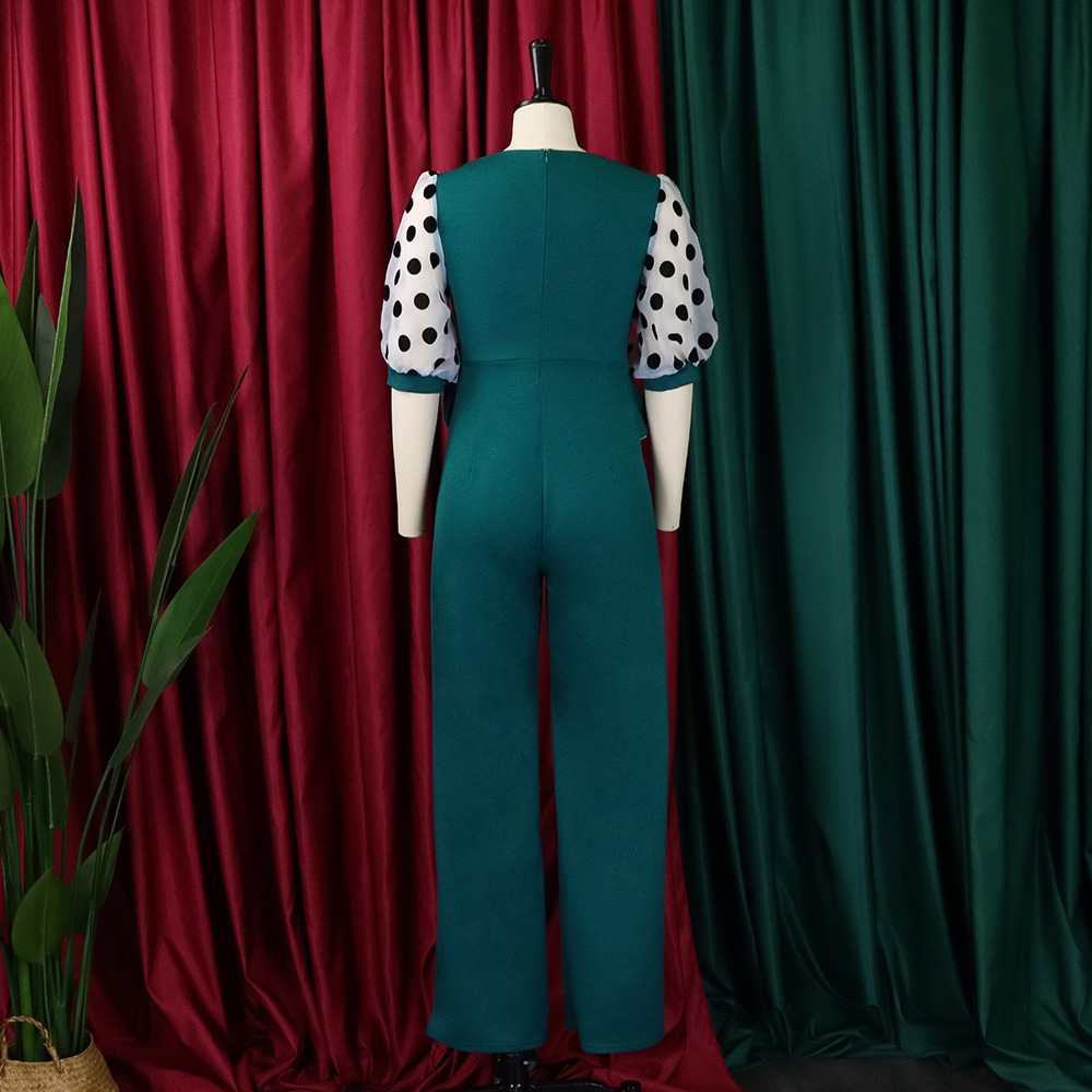 Women'sredjumpsuit2023newV-neckslimhighwaistmeshstitchingjumpsuit-3