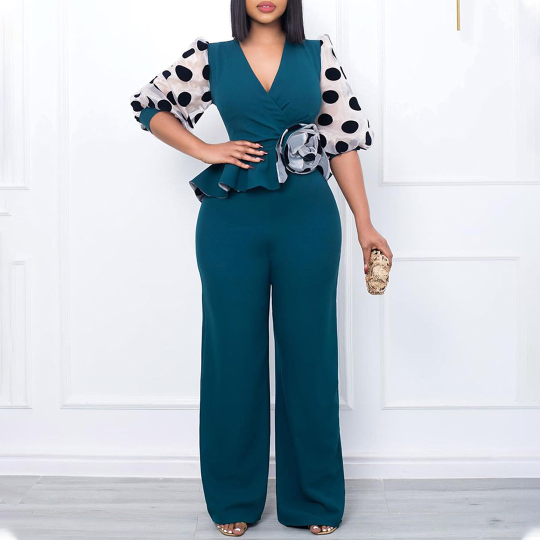 Women'sredjumpsuit2023newV-neckslimhighwaistmeshstitchingjumpsuit-5