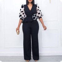 Women'sredjumpsuit2023newV-neckslimhighwaistmeshstitchingjumpsuit-11