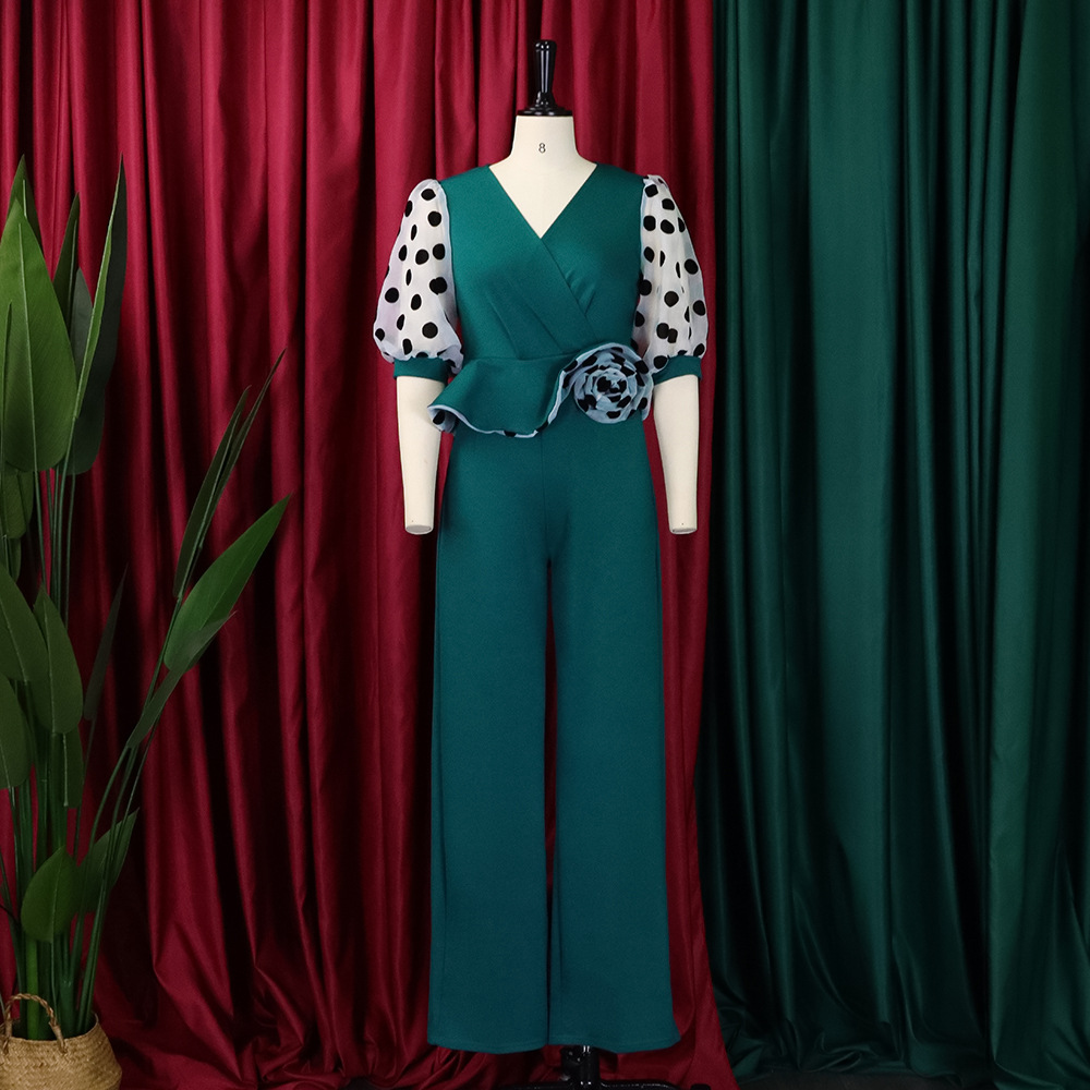 Women'sredjumpsuit2023newV-neckslimhighwaistmeshstitchingjumpsuit-12