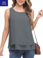 2023newfashionwomen'ssleevelesschiffonshirtsoftmeshvestwithknittedlining-1
