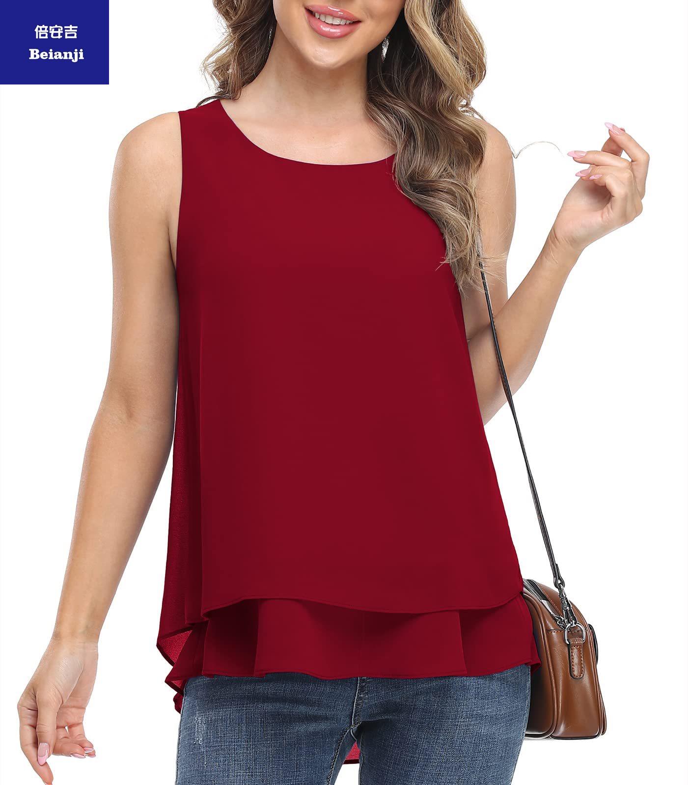 2023newfashionwomen'ssleevelesschiffonshirtsoftmeshvestwithknittedlining-4