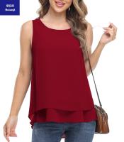 2023newfashionwomen'ssleevelesschiffonshirtsoftmeshvestwithknittedlining-4