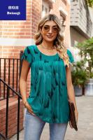 2023summerwomen'stshirtloosefoldsprintedelegantchiffonshirtteetops-8