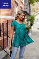 2023summerwomen'stshirtloosefoldsprintedelegantchiffonshirtteetops-10