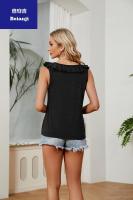 RuffledV-neckvestwomen'sT-shirtsleevelesssummertopshirt2023-4