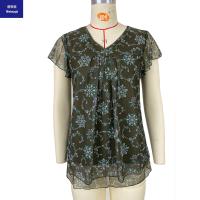 2023newdesignV-neckprintedmeshchiffonshirtwomen'soversizetshirttops-3