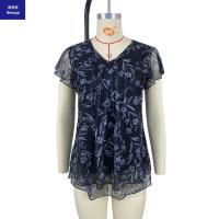 2023newdesignV-neckprintedmeshchiffonshirtwomen'soversizetshirttops-8
