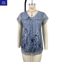 2023newdesignV-neckprintedmeshchiffonshirtwomen'soversizetshirttops-11