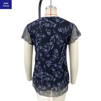 2023newdesignV-neckprintedmeshchiffonshirtwomen'soversizetshirttops-12