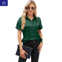 Women'ssolidcolorsatinshortsleeveshirt-3