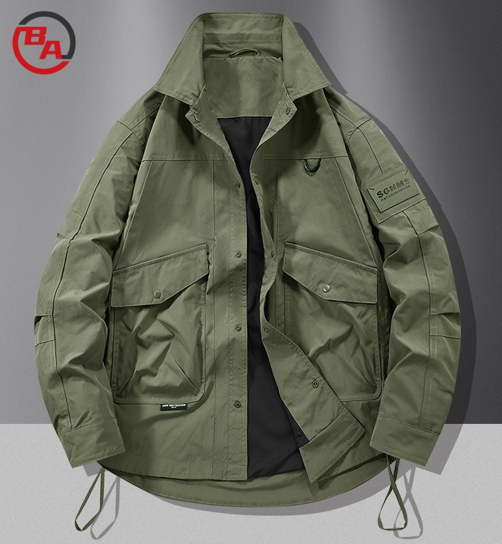 CustomApparelVendorMen'sLongSleeveAdjustHemLooseJacketWithSnapButton