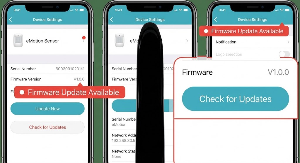Obrazovka aktualizace firmware LinknLink eMotion Sensor