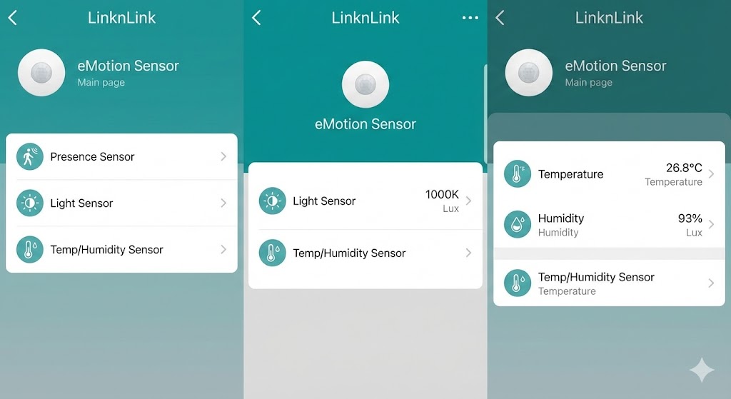 Nastavení podzařízení přítomnosti světla teploty vlhkosti LinknLink eMotion Sensor
