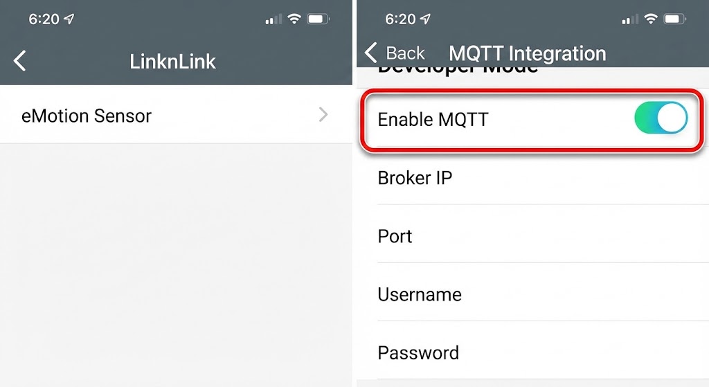 MQTT nastavení LinknLink eMotion Sensor pro Home Assistant