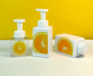 A collection of foam pump bottles in neck size 43mm featuring square shape