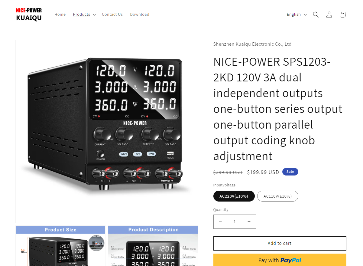 NICE-POWER SPS1203-2KD 120V 3A dual independent outputs one-button