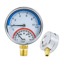 Bottomconnection0-10Bar120degreesBlackSteelcaseThermomanometerPressureAndTemperaturegauge