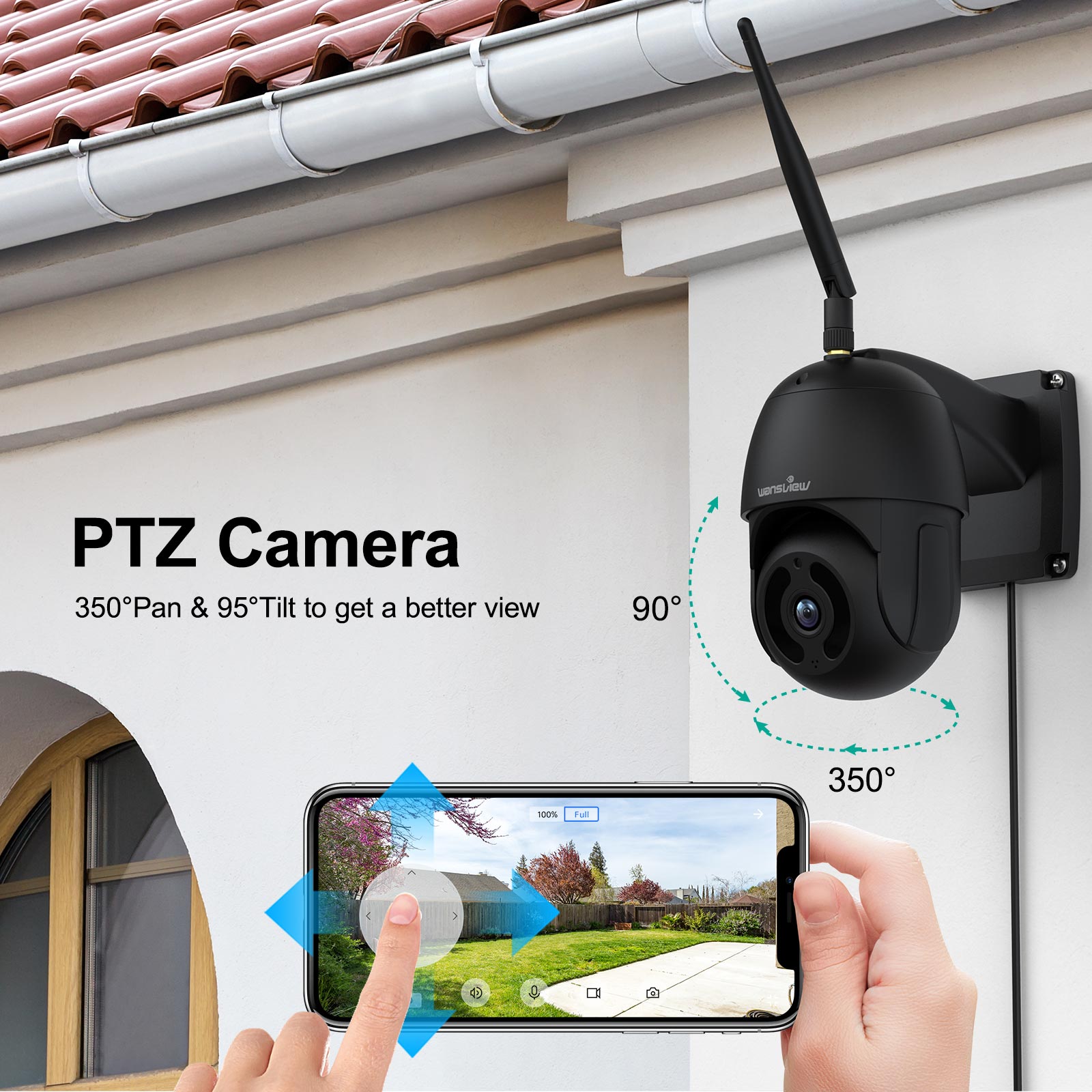 2K Outdoor Pan-Tilt Security Camera W9 Black-Wansview