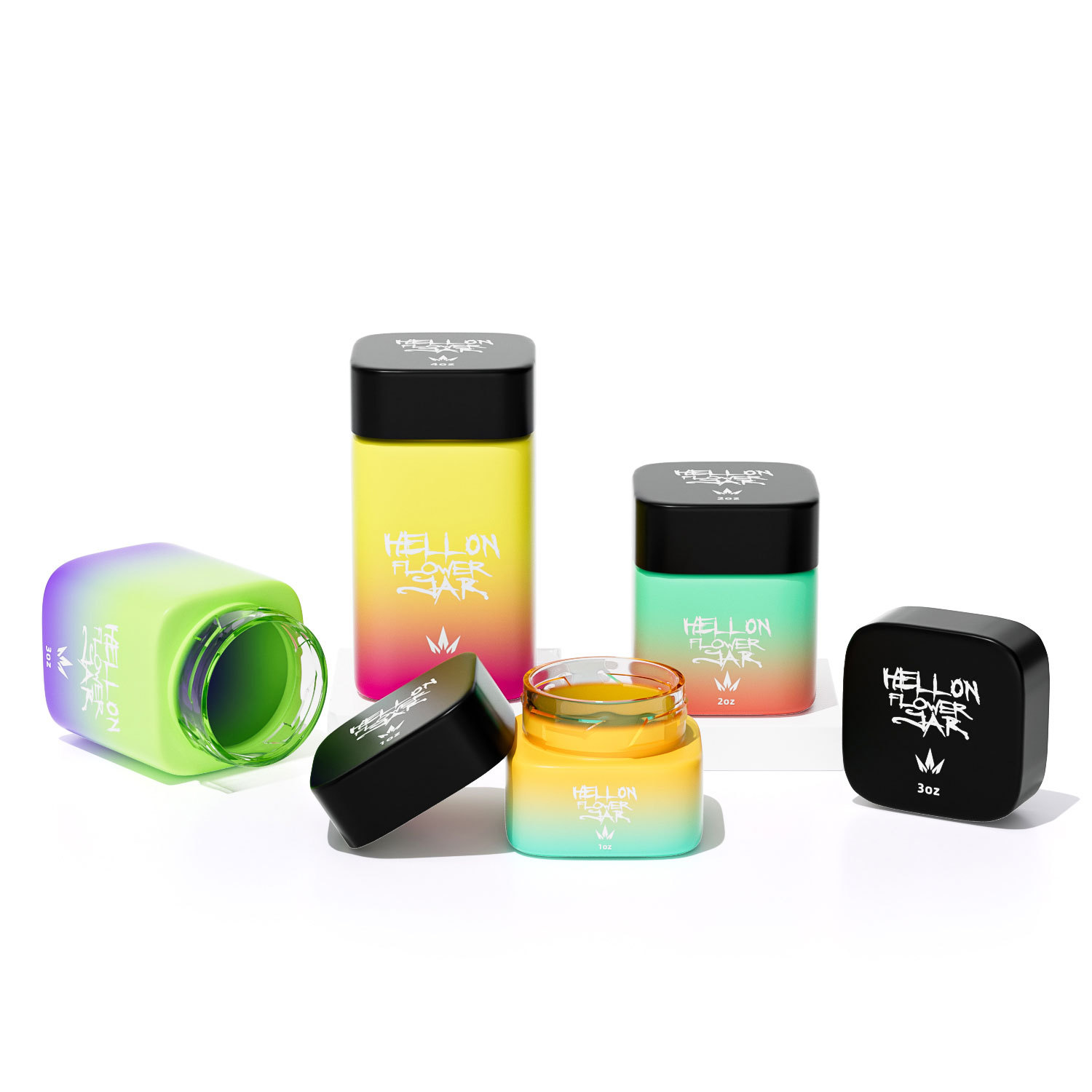 Marijuana glass jar child proof cap with printing