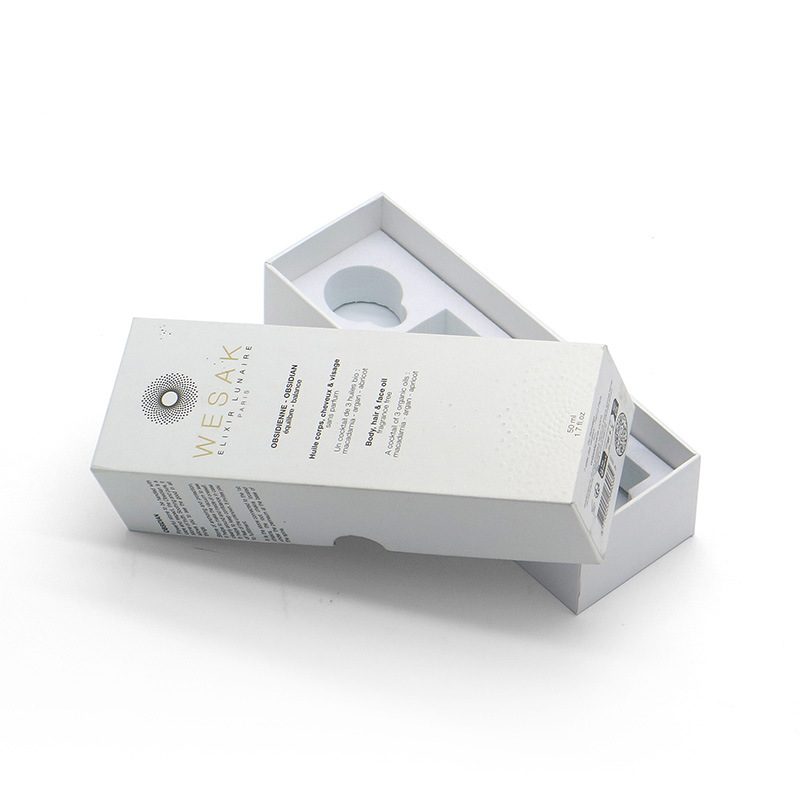 Cosmetics packaging box with hot foil logo and white EVA lining
