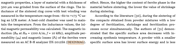 application of DX-2012SA AC B-H analyzer in Influence of the powders phase composition and sintering atmosphere on the structure and magnetic properties of Mn-Zn ferrites