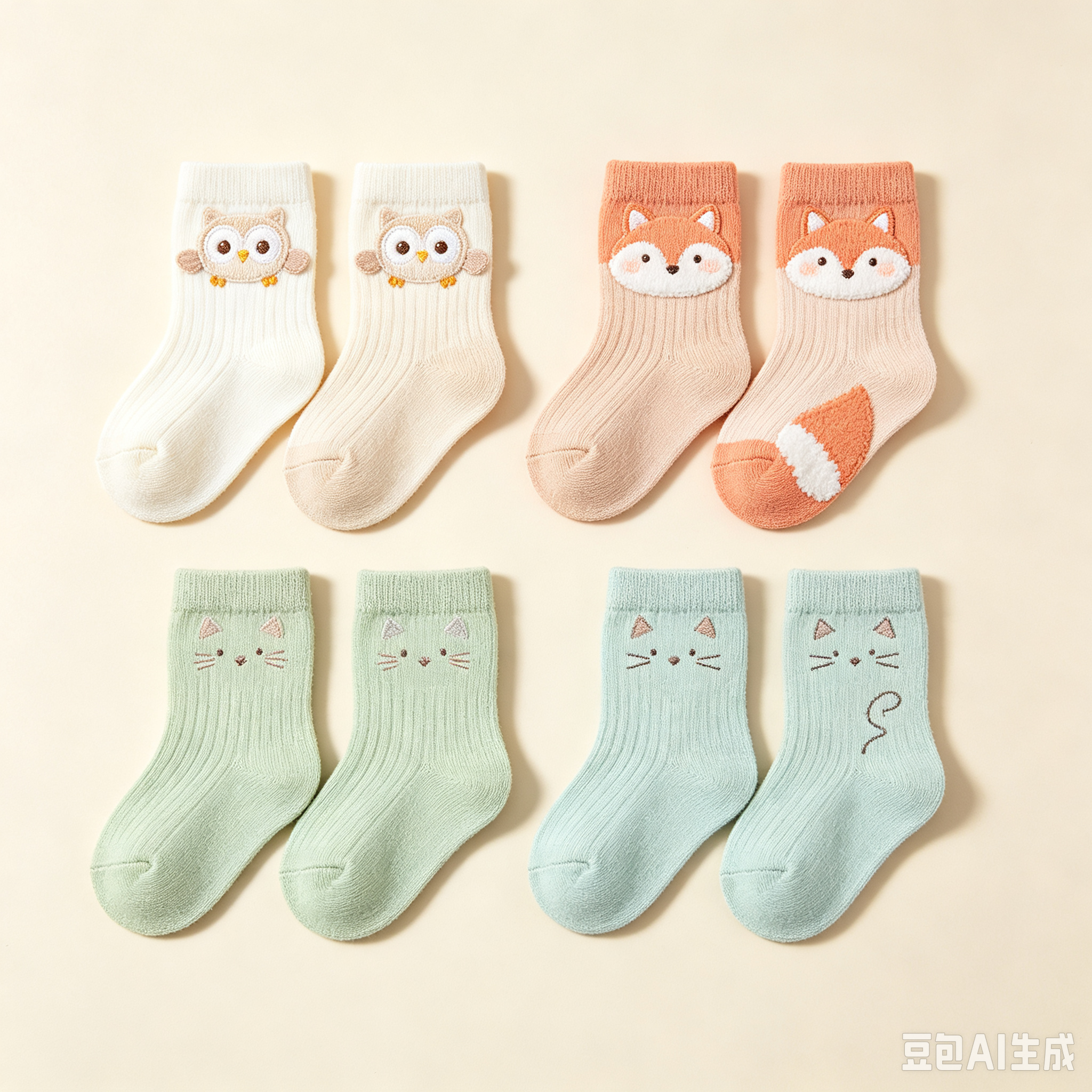 猫头鹰狐狸猫图案婴儿袜套装-3