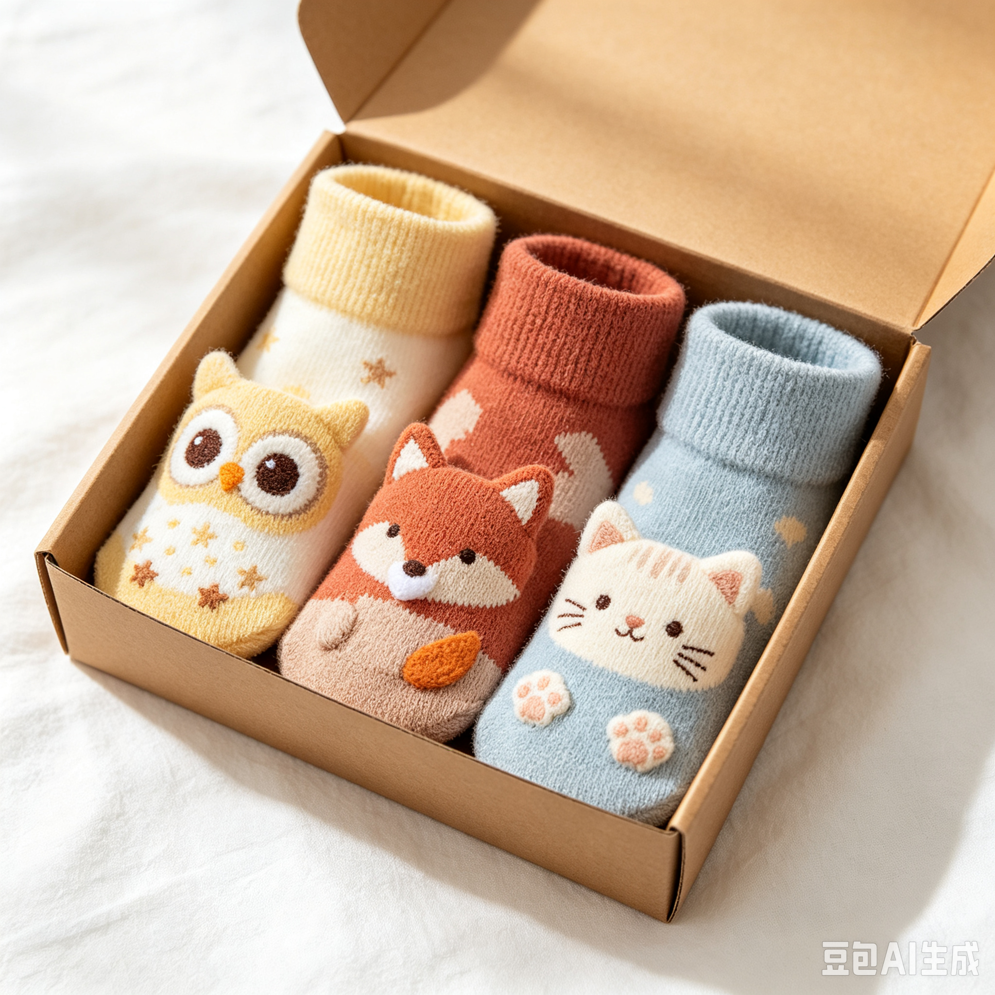 猫头鹰狐狸猫图案婴儿袜套装-1