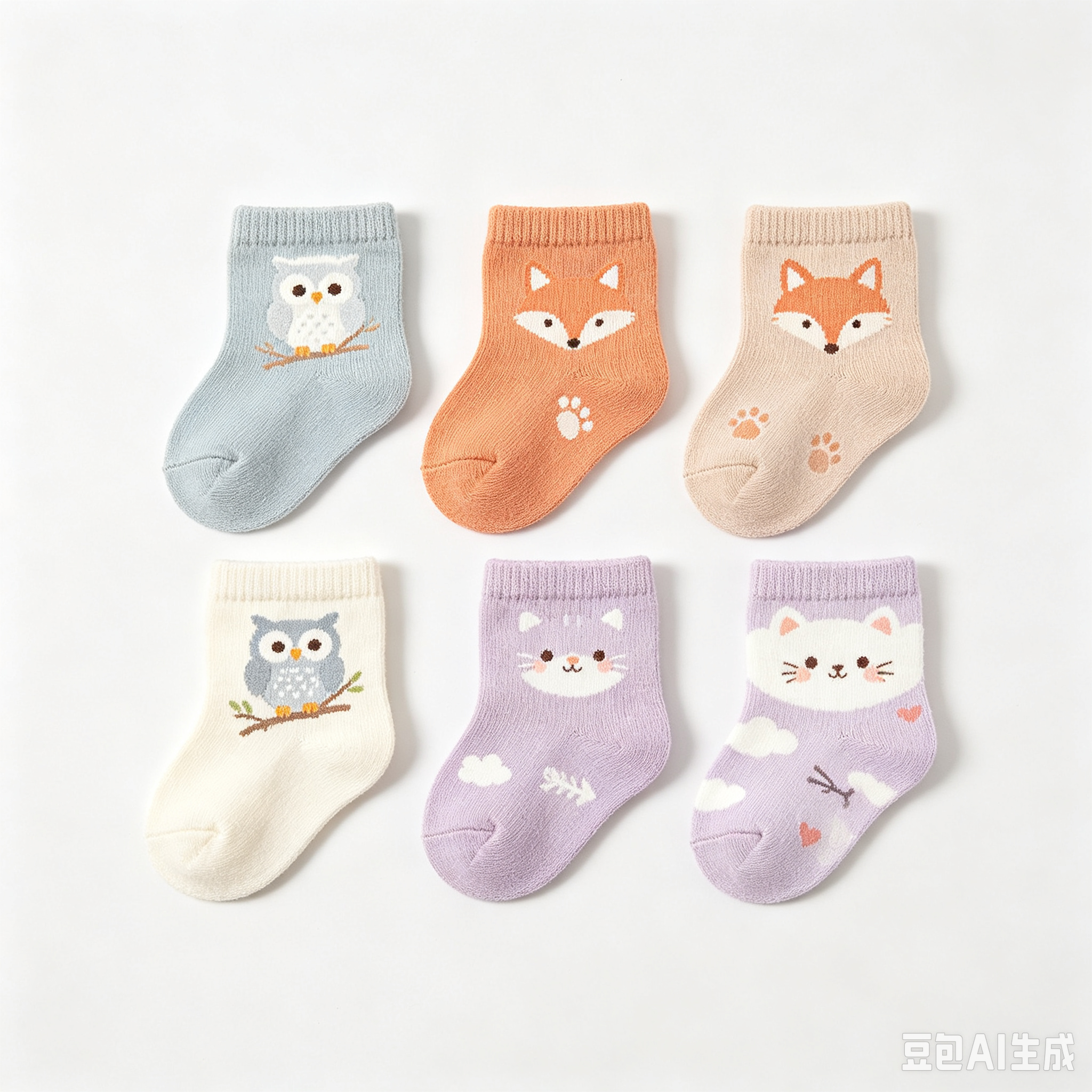 猫头鹰狐狸猫图案婴儿袜套装