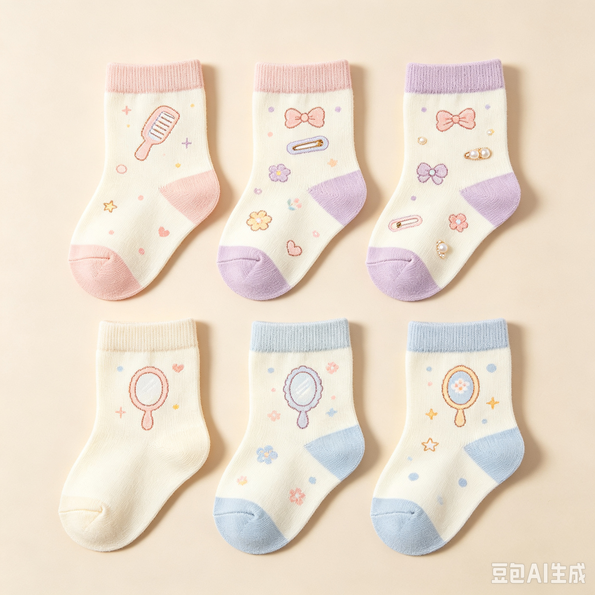 婴儿袜设计-梳子、发夹、镜子图案