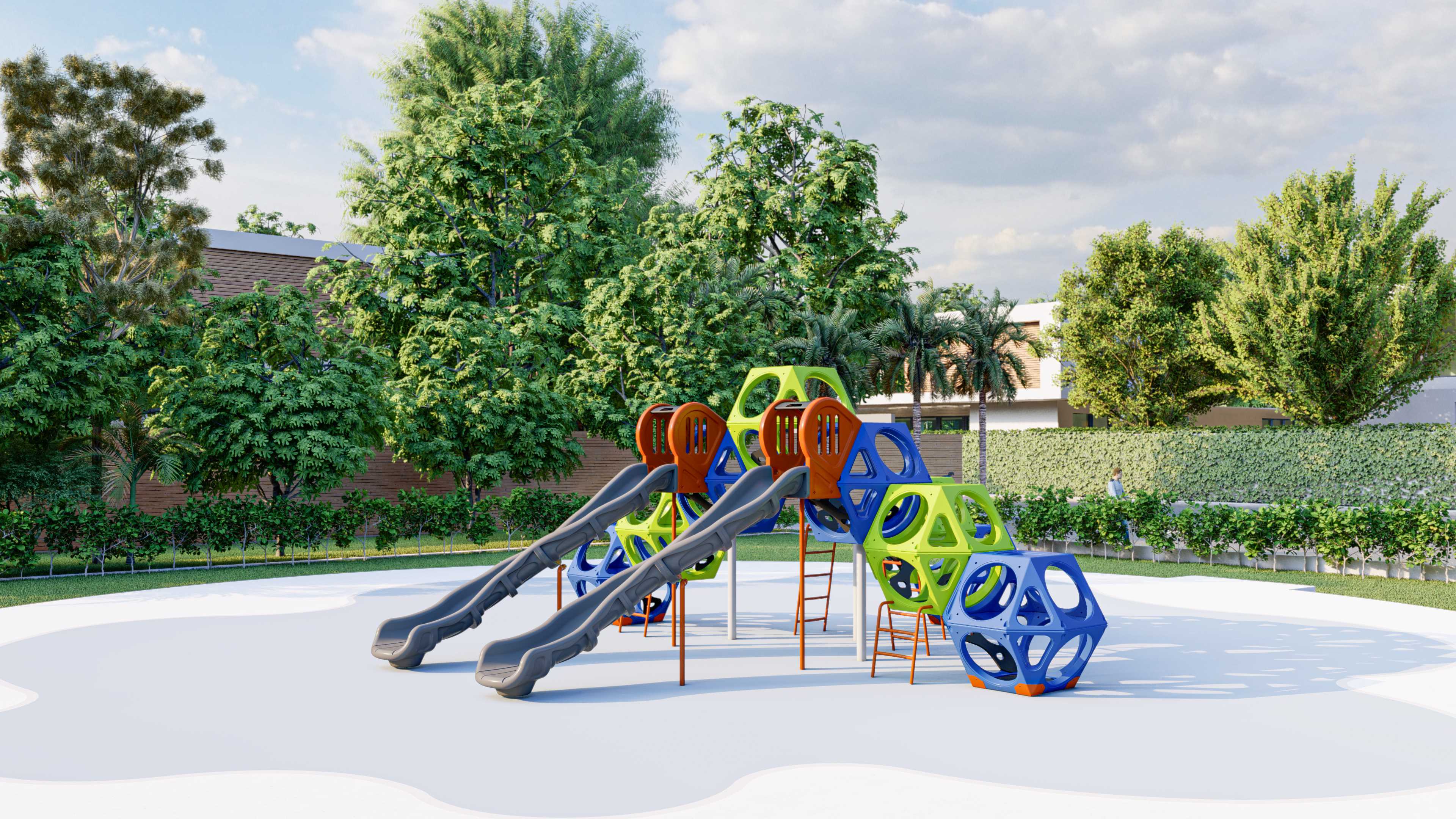 PDQB-210013C-多边形攀爬球-10球双分段滑梯组合-场景