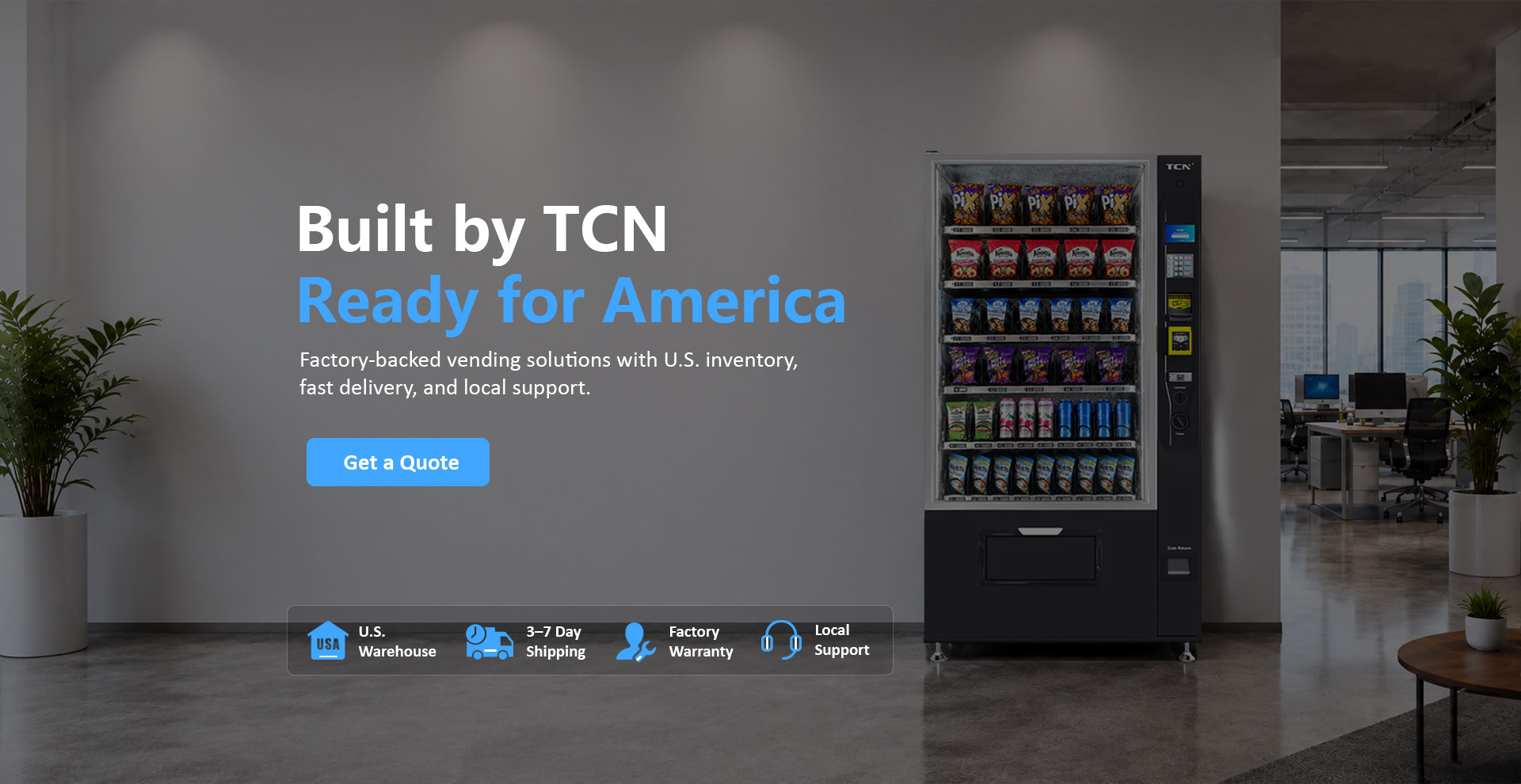 Factory-backed vending solutions with U.S. inventory, fast delivery, and local support.