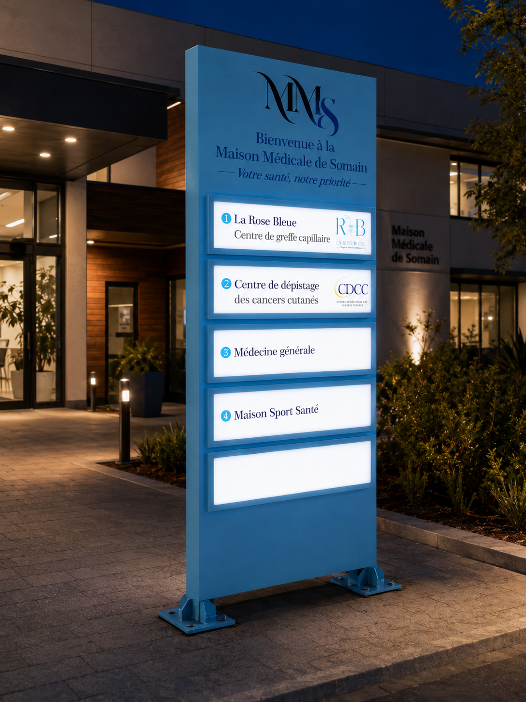 szroden-sign-illuminated-medical-wayfinding-sign-night