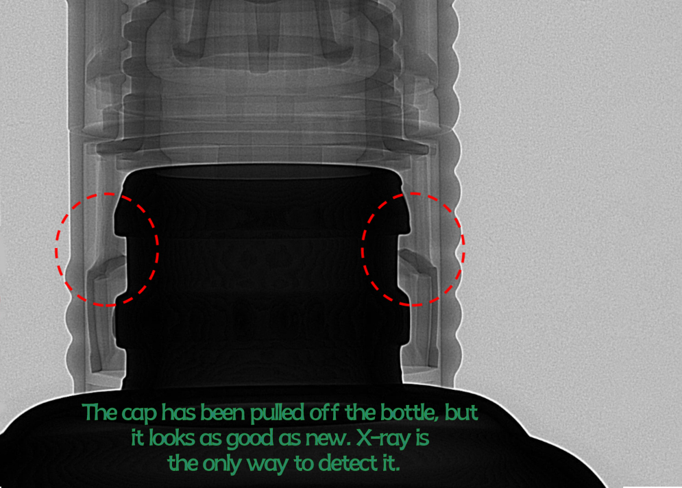 The-cap-has-been-pulled-off-the-bottle,-but-it-looks-as-good-as-new.-X-ray-is-the-only-way-to-detect-it.