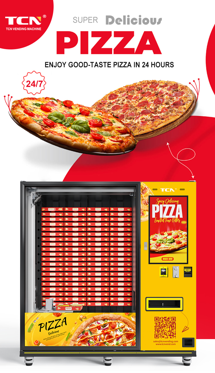 TCN pizza vending machine serving super delicious pizza 24 hours a day with limited time offers.