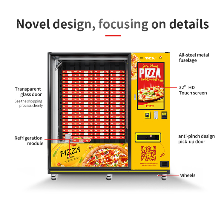 Pizza machine design with transparent glass door for clear view of the shopping process